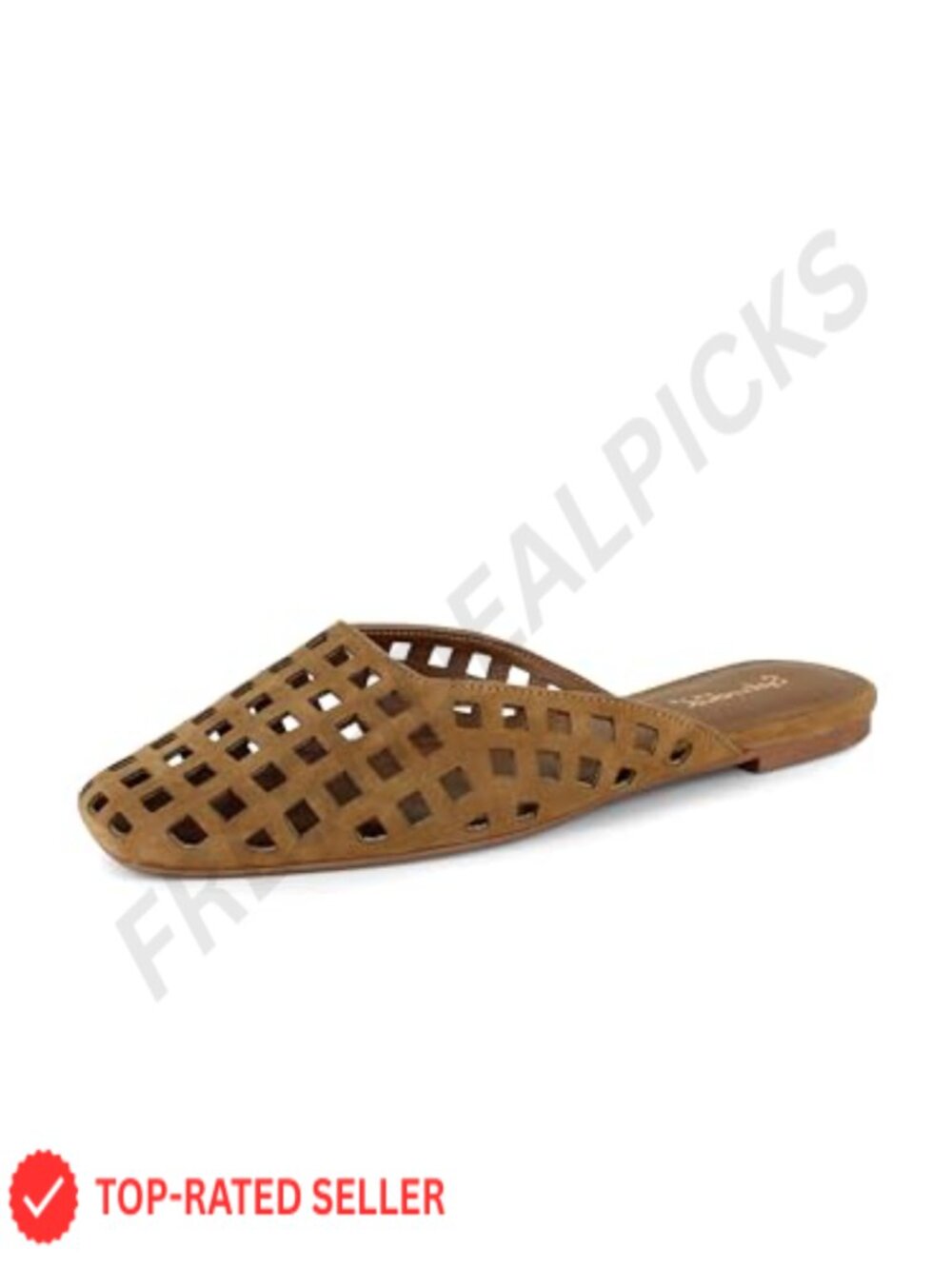 Women's Suede Slip-On Mules Square Toe Lasercut Design Casual Flat
